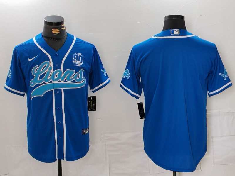 Men%27s Detroit Lions Blank Blue With 90th Patch Cool Base Stitched Baseball Jersey->green bay packers->NFL Jersey